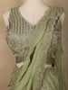 Pista Green Floral Embroidered Design Sheer Lehenga