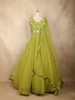 Pista Green Floral Sequins Embroidered Net Gown with Dupatta