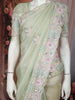 Pista Green Floral Sequins Embroidered Organza Saree