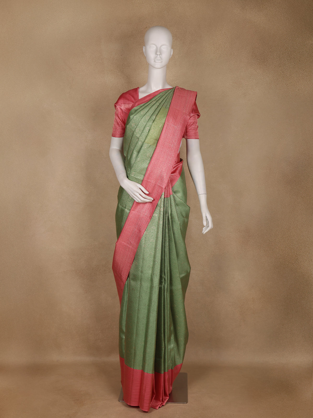 Pista Green Floral Woven Pure Kanchipuram Silk Saree With Contrast Border