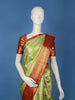 Pista Green Floral Woven Pure Kanchipuram Silk Saree With Contrast Red Zari Border