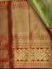 Pista Green Floral Woven Pure Kanchipuram Silk Saree With Contrast Red Zari Border
