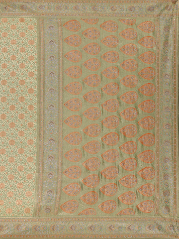 Pista Green Floral Zari Woven Silk Saree with Stonework Border - Diadem