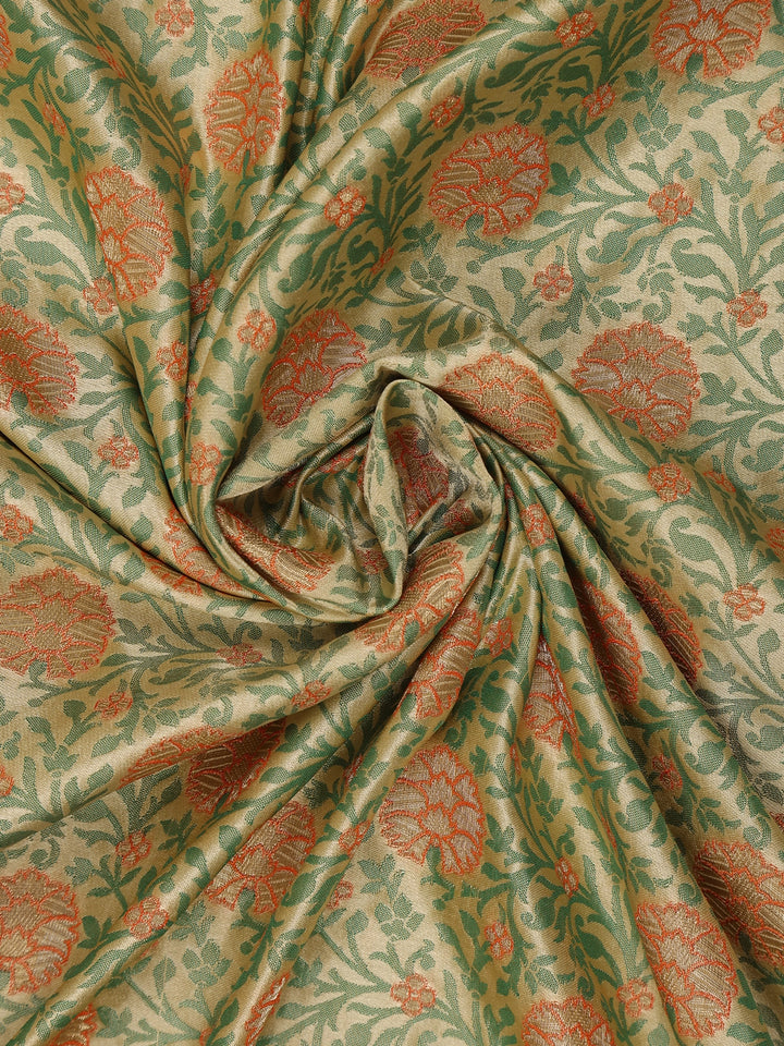 Pista Green Floral Zari Woven Silk Saree with Stonework Border - Diadem