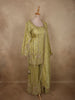 Pista Green Heavy Sequins and Beads Embroidered Design Tissue Silk Sharara Suit with Dupatta