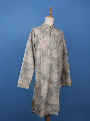 Pista Green Mirror Work Cotton Kurta for Men - Diadem