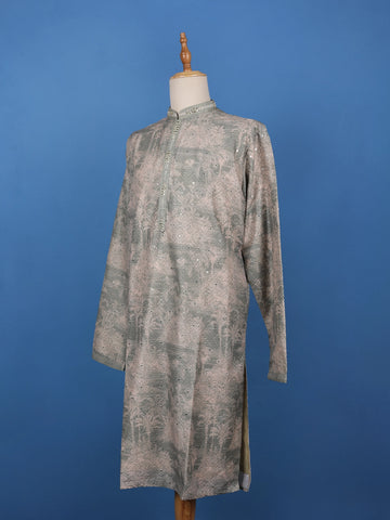 Pista Green Mirror Work Cotton Kurta for Men - Diadem