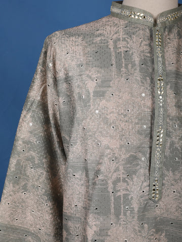 Pista Green Mirror Work Cotton Kurta for Men - Diadem