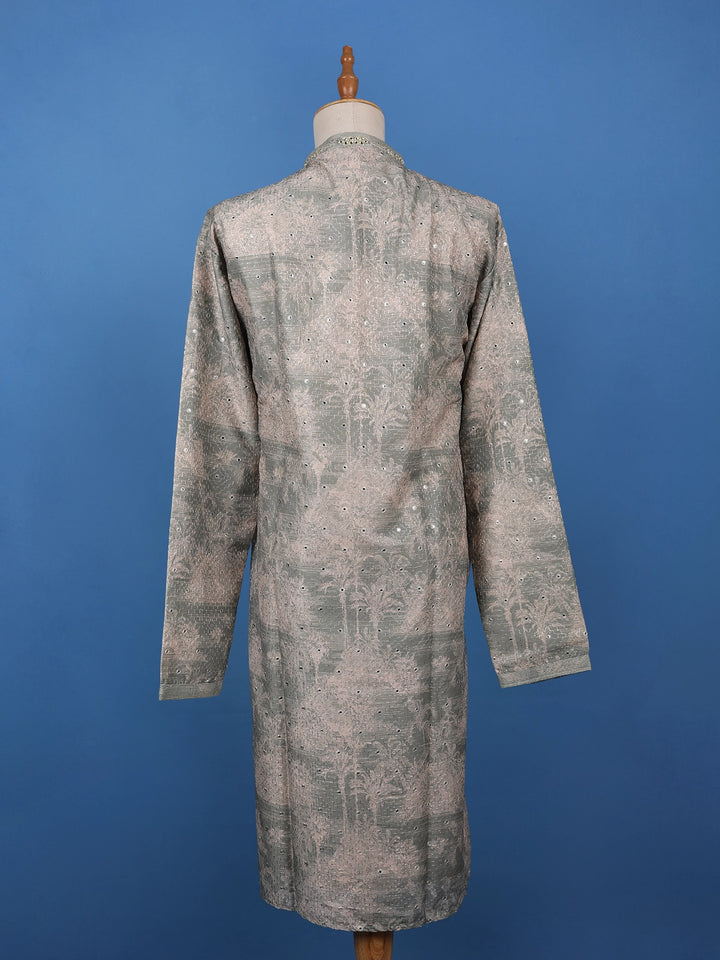 Pista Green Mirror Work Cotton Kurta for Men - Diadem