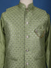 Pista Green Sequin Embroidered Brocade Kurta Pyjama - Diadem