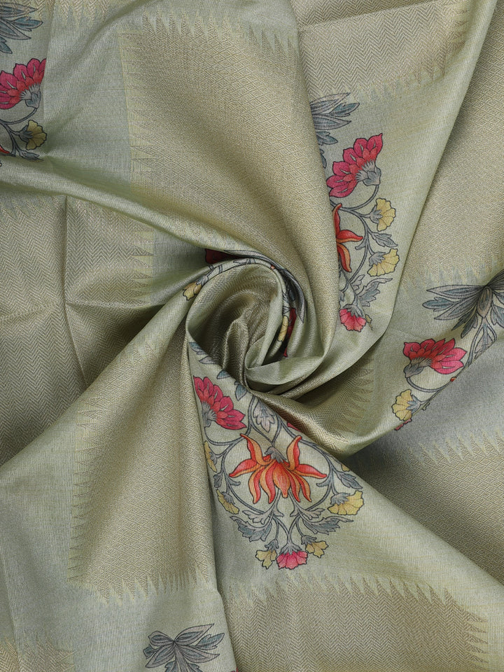 Pista Green floral Design Semi Tissue Saree - Diadem