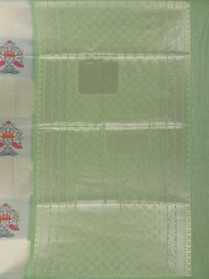 Pista Green floral Design Semi Tissue Saree - Diadem