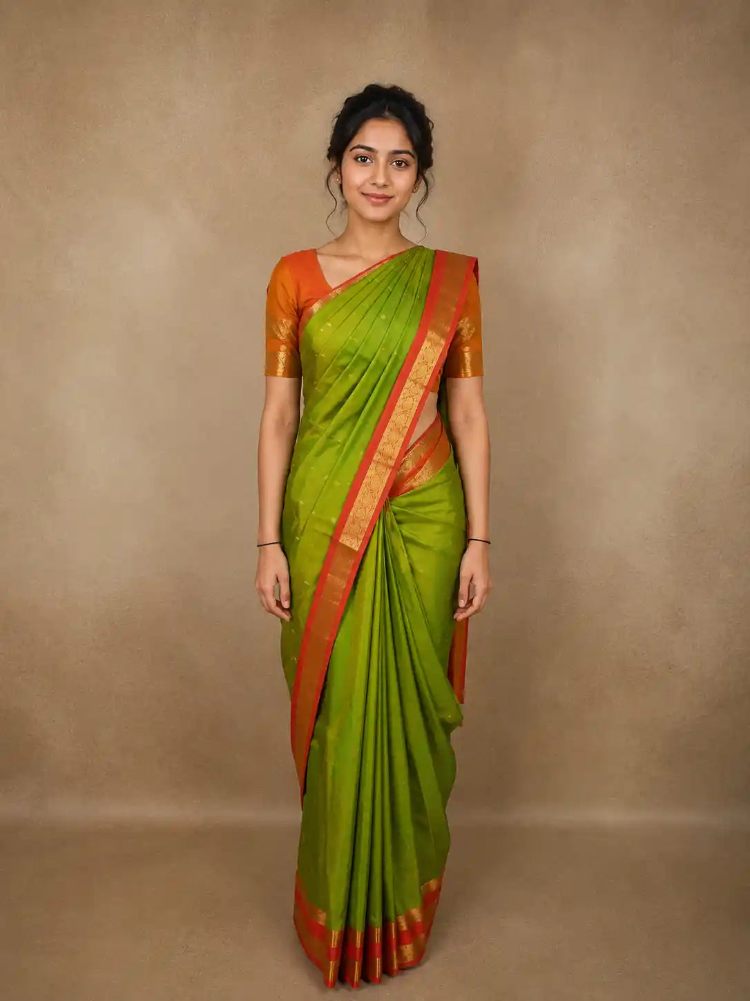 Pista Green Butta Woven Design Pure Kanchipuram Silk Saree with Contrast Zari Border