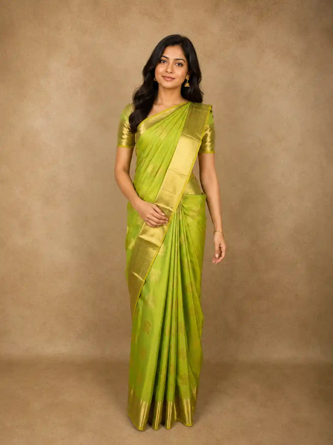Pista Green Butta Zari Woven Design Pure Kanchipuram Silk Saree with Zari Border