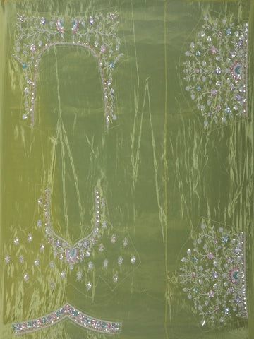 Pista Green Floral Designed Organza Designer Saree - Diadem