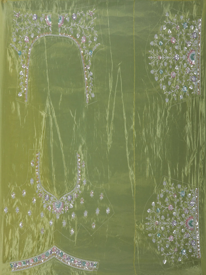 Pista Green Floral Designed Organza Designer Saree - Diadem