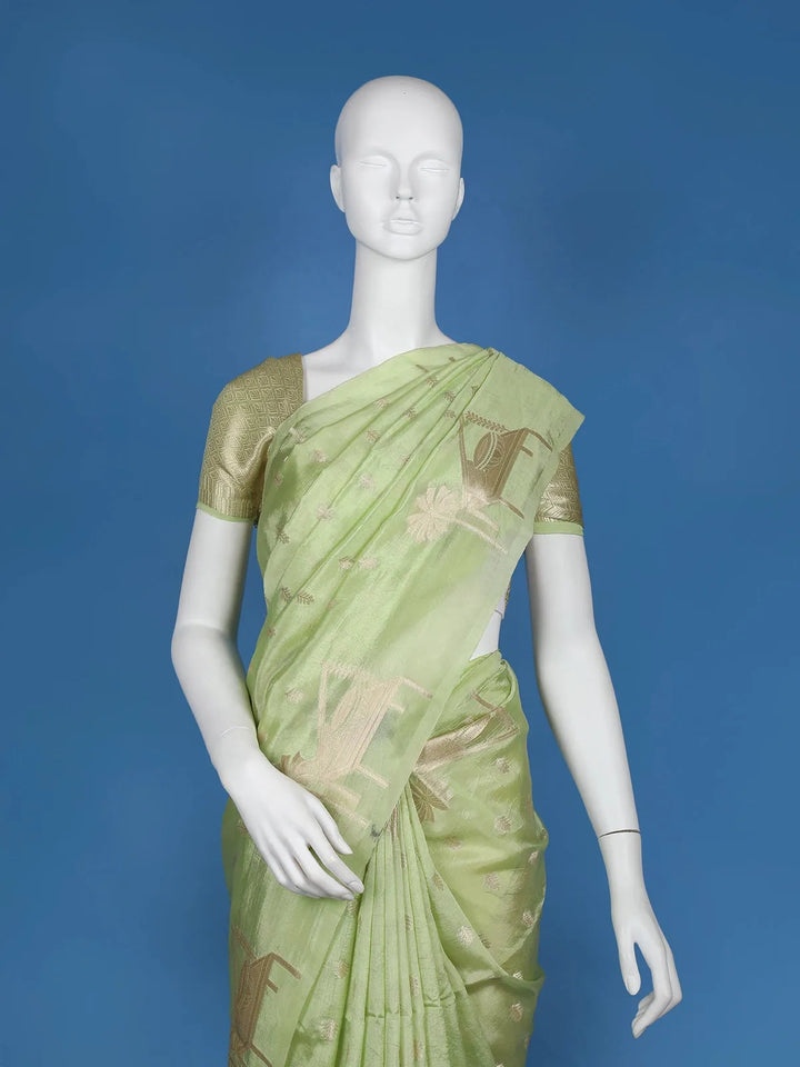 Pista Green Floral Designed Semi Silk Saree - Diadem
