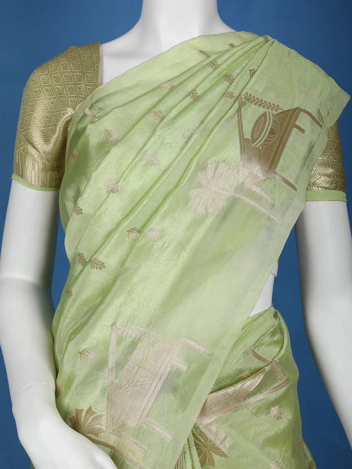 Pista Green Floral Designed Semi Silk Saree - Diadem