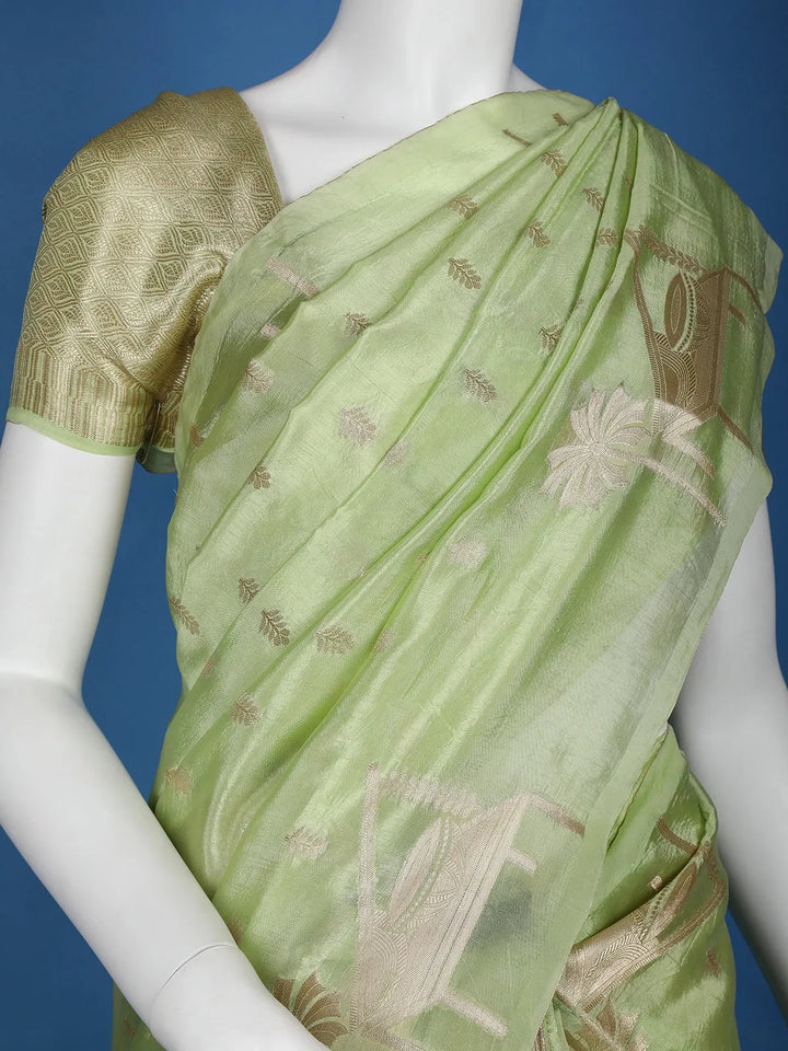 Pista Green Floral Designed Semi Silk Saree - Diadem