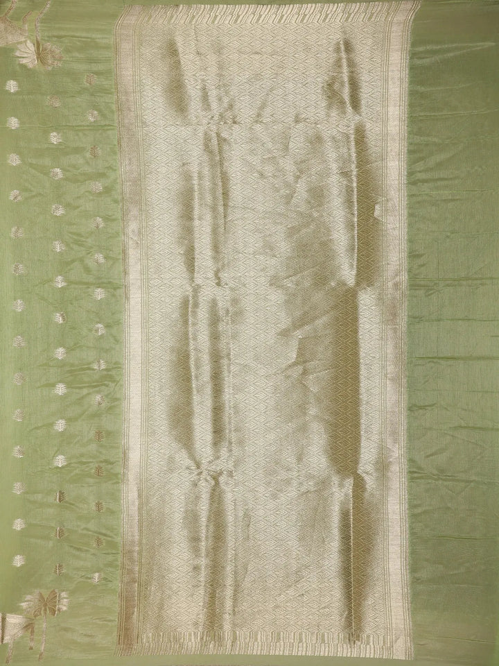Pista Green Floral Designed Semi Silk Saree - Diadem