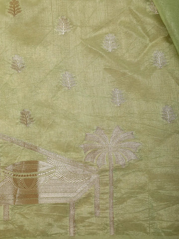 Pista Green Floral Designed Semi Silk Saree - Diadem