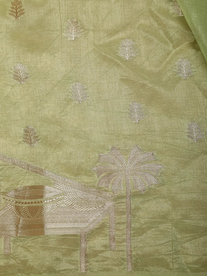 Pista Green Floral Designed Semi Silk Saree - Diadem