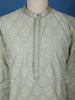 Pista Green Floral Embroidered Cotton Kurta for Men - Diadem