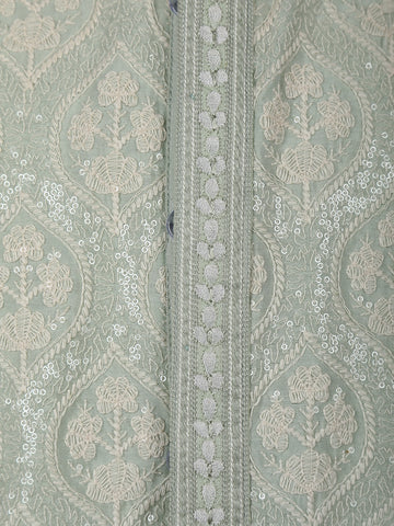 Pista Green Floral Embroidered Cotton Kurta for Men - Diadem