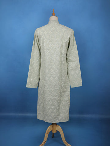 Pista Green Floral Embroidered Cotton Kurta for Men - Diadem