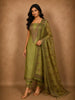 Pista Green Floral Embroidered Design Tissue Unstitched Salwar Material with Dupatta