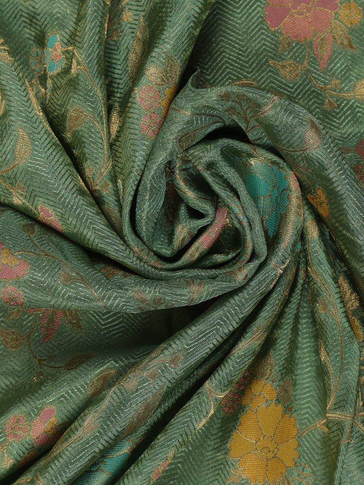 Pista Green Floral Woven Banarasi Silk Saree with Zari Border - Diadem