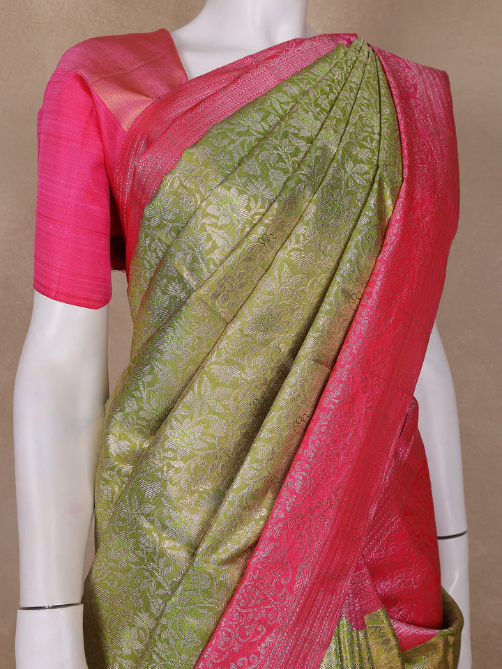 Pista Green Floral Woven Motifs Pure Kanchipuram Tissue Silk Saree - Diadem