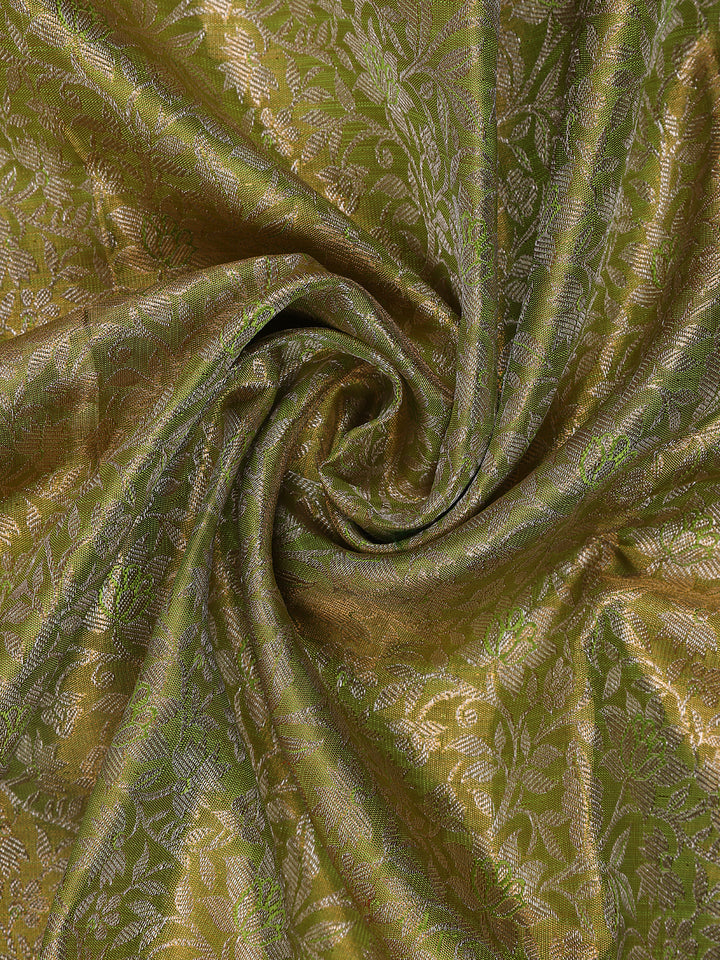 Pista Green Floral Woven Motifs Pure Kanchipuram Tissue Silk Saree - Diadem