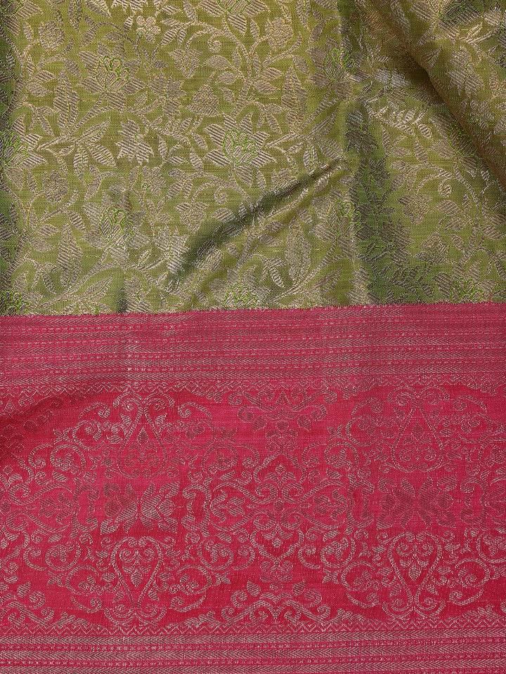 Pista Green Floral Woven Motifs Pure Kanchipuram Tissue Silk Saree - Diadem