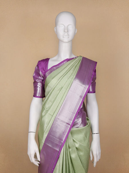 Pista Green Floral Woven Pure Kanchipuram Silk Saree - Diadem