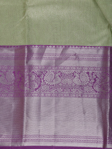 Pista Green Floral Woven Pure Kanchipuram Silk Saree - Diadem