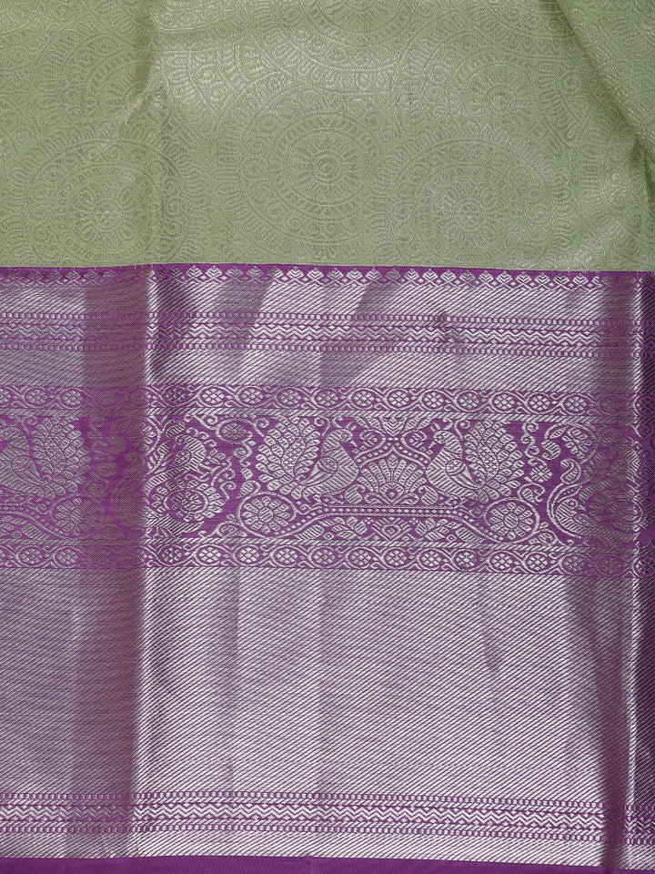 Pista Green Floral Woven Pure Kanchipuram Silk Saree - Diadem