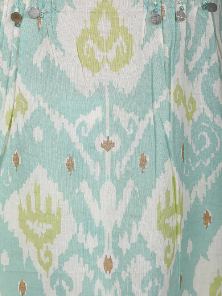 Pista Green Ikat Design Printed Cotton Salwar Suit - Diadem