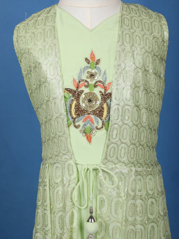 Pista Green Sequins Embroidery Net Gown - Diadem