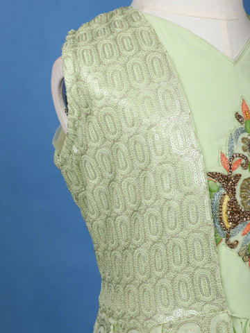 Pista Green Sequins Embroidery Net Gown - Diadem