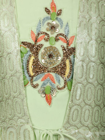 Pista Green Sequins Embroidery Net Gown - Diadem
