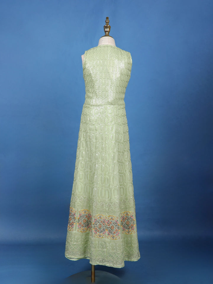 Pista Green Sequins Embroidery Net Gown - Diadem