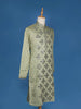 Pista Green Sequins And Mirror Work Raw Silk Kurta Set With Pant