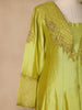 Pista Green Silk Palazzo Suit with Floral Embroidery Design