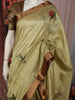 Pistachio Green Floral Butta Woven Design Pure Tussar Saree with Contrast Zari Border