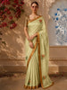 Pistachio Green Floral Butta Woven Design Pure Tussar Saree with Contrast Zari Border