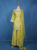 Pistachio Green Floral Design Silk Palazzo Suit