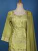 Pistachio Green Floral Design Silk Palazzo Suit