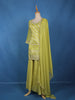 Pistachio Green Floral Design Silk Palazzo Suit