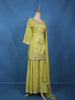 Pistachio Green Floral Design Silk Palazzo Suit